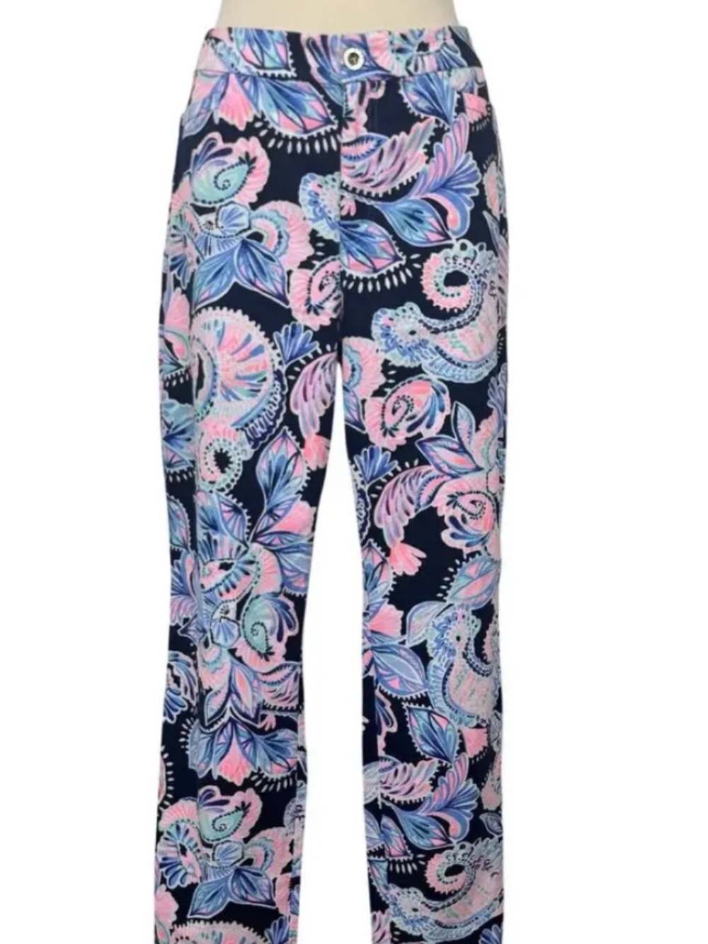 Lilly Pulitzer Kelly High Rise Ankle Pant High Tide Navy Holy Flockamolie size 2